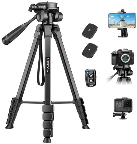 Victiv Neues Kamera Handy Stativ, 172cm Tragbares Camera Tripod, Aluminium Dreibein Stativ mit Abnehmbar 3-Wege-Kopf for für DSLR Canon Nikon Sony Action Kamera, Fotostativ für iPhone Smartphone