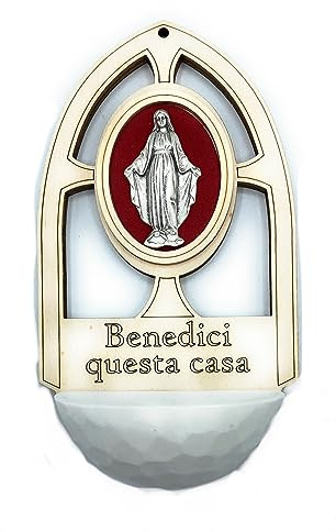 Generico Weihwasserkessel aus Holz und Harz mit wunderbarer Madonna