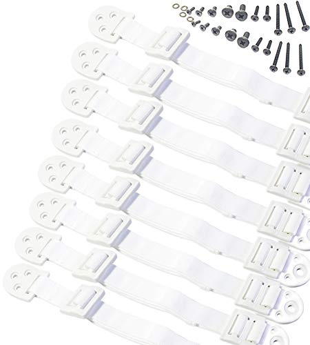 Kippsicherung Möbel 8er Set, Kippschutz Schrank Wandbefestigung für Kindersicherung, Verstellbare Möbel Wandgurte mit Schrauben und Dübel, TV Standsicherung Baby Sicherheitsgurte Weiß (8 Stück)