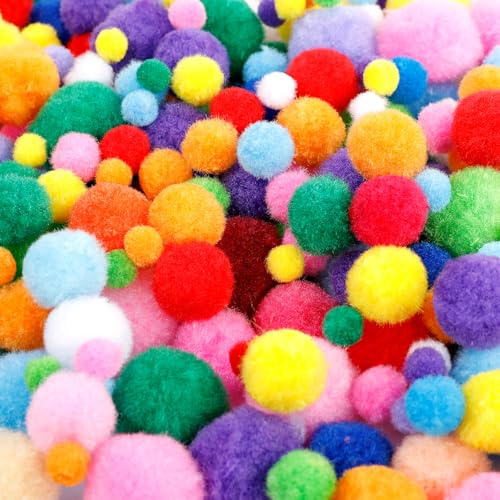 AiQInu 1200 bunte Pompons Bastelset, 10/15/20/25/30mm Mischgrößen, für Schulaktivitäten, DIY-Basteln und Hobbymaterial