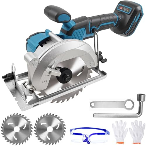 Mini Kreissäge Kompatibel mit Makita 18V Lithium – Bürstenlose Handkreissäge mit 2 Sägeblättern(140mm), Kupfermotor Kann Diagonal Schneiden 6200RPM für Holzbearbeitung Holz,Metall(Ohne Akku)