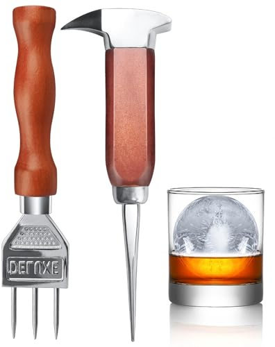 SuproBarware Eispickel-Set mit 5-18,2 cm und 17,2 cm Edelstahl-Eiszerkleinerer mit Holzgriff, japanischer Stil, ideal für Bars und Zuhause