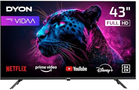 DYON Movie Smart 43 VX - 43 Zoll (108 cm) Full-HD Smart TV mit HD Triple Tuner (DVB-C/-S2/-T2), App Store, Prime Video, Netflix, YouTube, DAZN, Disney+, waipu.tv, Hotelmodus