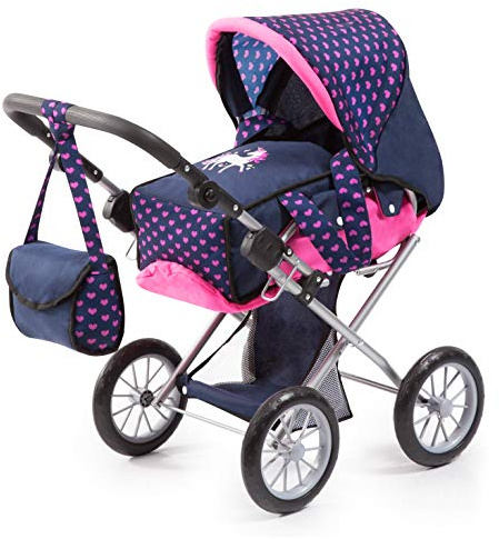 Bayer Design 13654AA City Star in modernen Einhorn Design, Kombi Puppenwagen, mit herausnehmbarer Tragetasche und Umhängetasche, höhenverstellbar, für Puppen bis 46cm, blau rosa