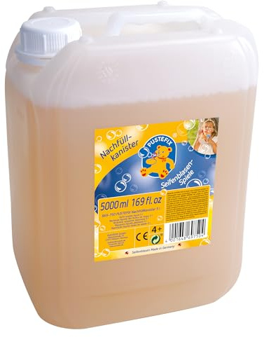 PUSTEFIX - 420869750 Nachfüllkanister I 5 l Seifenblasenflüssigkeit I Bunte Bubbles I Seifenblasen für Hochzeit, Kindergeburtstag, Sommerfest I Bunte Seifenblasen für Kinder & Erwachsene