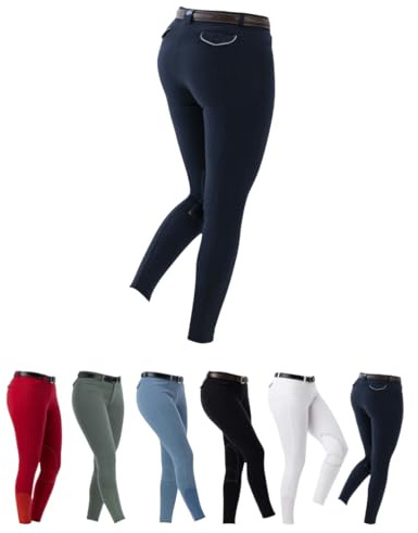 RIDING WORLD - Reithose für Mädchen & Jungen Alexandrie | Reiterhose mit Kniebesatz aus Stoff | mit Eingrifftaschen vorn | Reitleggings in Marineblau | Kinder Reitbekleidung in Größe 140