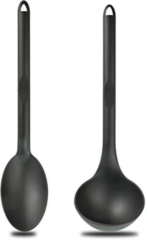 Hausfelder Schöpfkelle & Schöpflöffel Set Kunststoff - Suppenkelle Schöpfer Küche, Plastikkelle Plastik Schöpflöffel 2er Set 30cm/28cm, BPA-frei hitzebeständig, Ladle für Töpfe & Pfannen