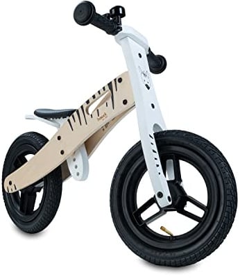 hauck Kinder Laufrad Balance N Ride ab 2 Jahre bis 20 kg, Holz Laufrad, Sattel Höhenverstellbar, Rutschrad mit 12 Zoll Lufträder, Klingel, Tragegriff, ohne Pedal (Zebra)