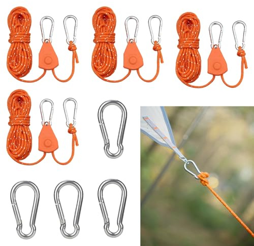 4 Stück 4mm Reflektierend Abspannseile Seil Mit Seilspanner Abspannseile Abspannleinen Camping Mit Ratsche Reflektierende Abspannseile Für Zelt Zeltplane Camping (Kommt Mit 4 Ersatzkarabinern)