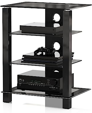 FITUEYES HiFi Rack aus Glas & Alu mit Kabelmanagement, Plattenspieler Regal mit Höhenverstellbaren Ablagen für Plattenspieler, Stereoanlagen & Kompaktanlage, 570x420x739 mm, AS406003GB