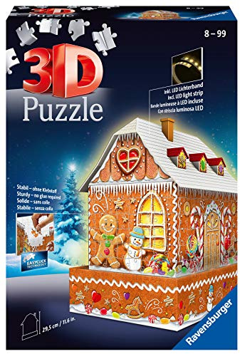 Ravensburger 3D Puzzle 11237 - Lebkuchenhaus Night Edition - LED beleuchtetes Knusperhäuschen als Weihnachtsdeko für Erwachsene und Kinder ab 8 Jahren