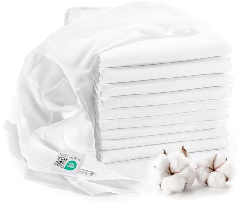 MAKIAN Mullwindeln 10er Pack, 80x80 cm, Oeko-TEX® Standard 100 geprüft, 10 Spucktücher in Premium Qualität - doppelt gewebte Stoffwindeln/Mulltücher, Kochfest - Weiß