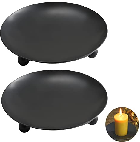 ERBO Kerzenhalter Stumpenkerzen, Kerzenständer Stabkerze Schwarz 2er Set, | Teelichthalter Metall für Hochzeit Räucherkegel Spa Gebet Home Party, Weihnachts Tisch Deko, Adventskranz (9 x 1,5cm)