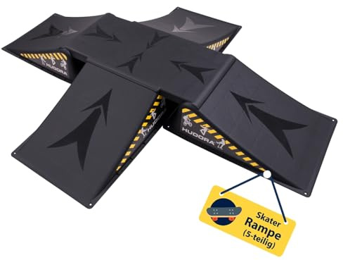 HUDORA Skaterrampe I 3-/5-teiliges Skateboard Rampenset für Hof & Garten I vielseitige Mini Skateboardrampe aus Kunststoff für Kinder & Jugendliche bis 60/80kg I Skatepark Equipment für Zuhause