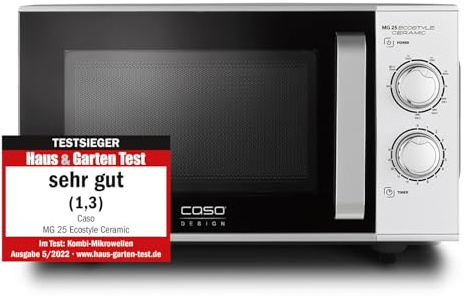 CASO MG 25 Ecostyle Ceramic - Testsieger Haus & Garten Test, Mikrowelle mit Grill, größere Nutzfläche dank CASOTEK Boden, 25 Liter, Garen auf zwei Ebenen