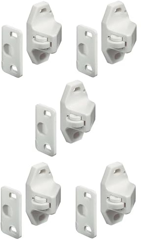 cyclingcolors 5x Rollenschnäpper zum Schrauben Feder Weiß Kunststoff + 5x Winkel möbel Türstopper Türschnäpper Möbelschnäpper Möbel
