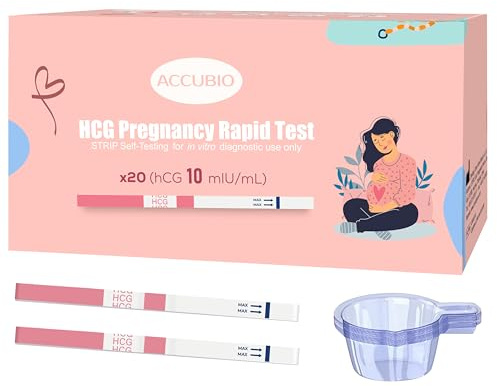 Schwangerschaftsteststreifen, hCG-Schwangerschaftstest für zu Hause zur Früherkennung, über 99% Genau, 20 Stück Einzeln Verpackt mit Urinbechern, Schwangerschaftstests 5mm Breit, 10mIU/mL