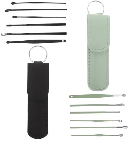 BCOATH 2 Sets Ohrenschmalz-entferner Set aus Edelstahl Wiederverwendbare Ergonomische Ohrenschmalz-sauger mit Aufbewahrungstasche Komplettes Reinigungskit für Erwachsene