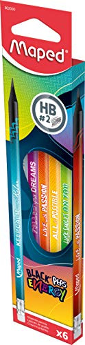 Maped 852000 - egonomische Drei-Kant-Bleistifte BLACK'PEPS ENERGY mit Radiergummikopf - HB-mittel - x6 Stifte, 1 Stück (6er Pack)
