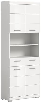 xonox.home - Hochschrank Scout 74x191x31 cm in weiß und weiß Hochglanz - Badset Badmöbel Badezimmerkombination - robust und langlebig Pflegeleichte Oberfläche schöner Blickfang