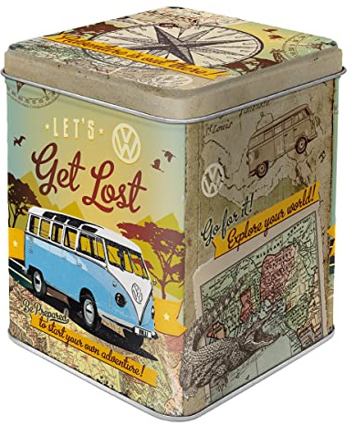 Nostalgic-Art Retro Teedose, 100 g, VW Bulli – Let's Get Lost – Volkswagen Bus Geschenk-Idee, Original Lizenzprodukt (OLP), Aufbewahrung für losen Tee und Teebeutel, Vintage Design