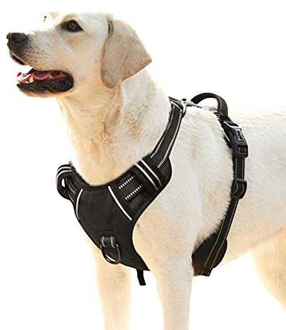 HEELE Hundegeschirr, No-Pull Brustgeschirr für Mittelgroße Hunde, Weich Atmungsaktiv Einstellbar Reflektierend Geschirr Anti Zug mit Gepolstert Griff, Schwarz, L