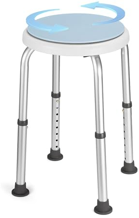 Careboda 360° Drehbarer Duschhocker，Hocker höhenverstellbar 34-52cm，bis 136KG，Rutschfester Duschstuhl aus Aluminium，Duschhocker für senioren