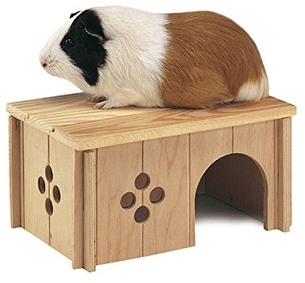 Ferplast Holzhaus für Kaninchen, Meerschweinchen & Hamster SIN 4645, Kleintierhaus aus FSC®-zertifiziertem Holz, Belüftungsfenster, Werkzeuglose Montage, 26 x 17,3 x H 13 cm, Größe M