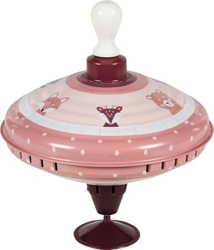 goki 53797 - Brummkreisel aus Holz, Metall & Kunststoff „Lifestyle Malve“ (Ø 18,5 cm) – Klassischer Metallkreisel in Trendfarbe Mauve – Lernspiel zur Förderung von Motorik & Koordination