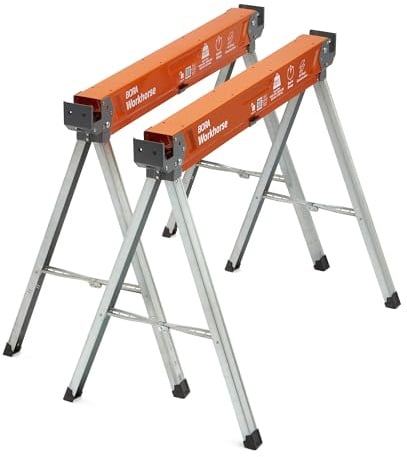 Bora Arbeitsböcke klappbar mit Stahlrahmen, 1225 kg Tragfähigkeit – Arbeitsbock 2er Set, höhenverstellbar, Sägebock klappbar, 2x4 Halterung – PM-3350T