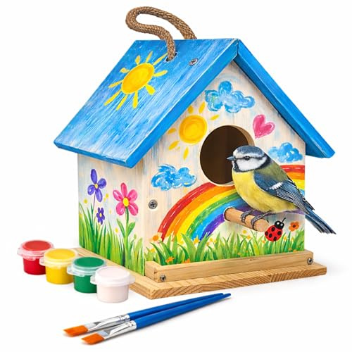 TOOWORK Vogelhaus Bausatz Kinder zum Bemalen – Bastelset Kinder DIY Holzbausatz – Vogelhaus selber bauen – Nistkasten Bausatz – Basteln mit Kindern, Kindergeburtstag & Ostern