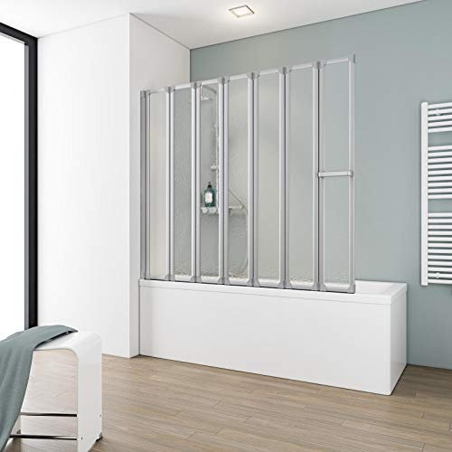 Schulte Duschwand für Badewanne faltbar, 159 x 140 cm, einfacher Aufbau, Kunstglas Softline hell Duschabtrennung, Alu-Natur, Made in Germany, D1317 01 01