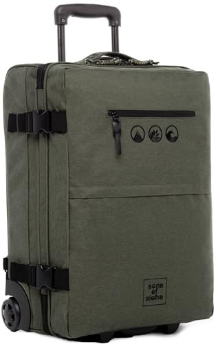 SONS OF ALOHA Backpacker Rucksack mit Rollen 3 in 1 - Handgepäck Koffer Kane Hybrid Backpack-Boardgepäck mit Rollen, 55 x 40 x 20 cm - wasserabweisend recyceltes PET, grün-Olive
