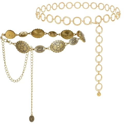 Regerly 2 Stück Bauchkette und Taillenkett Gold für Damen Einstellbar ausgehöhlte Kettengürtel Gürtel Damen Taillenkette Hüftkette für Kleider Jeans