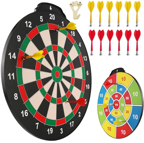 Esjay 45,7 cm Magnetisches Dartscheibenset, sicheres Dartspiel für Kinder ab 8 Jahren, Junge Spielzeug Geschenk für drinnen und draußen mit 12 Darts, doppelseitige Dartscheibe