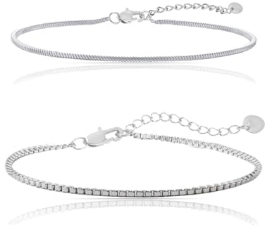 Made by Nami Herren Armband Set aus Edelstahl Silber/Gold • 2x Minimalistisches Armband Herren • Armbänder für Herren • Silberarmband Männer • Filigrane Cuban Link Chain Armkette (2er Set Silber)