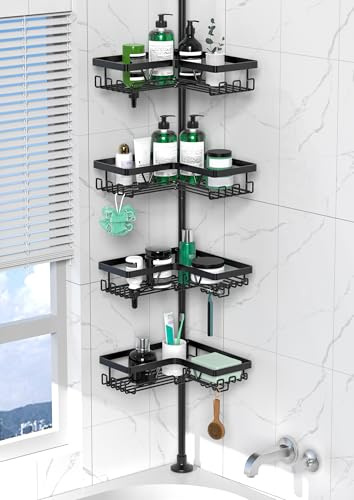 Cooeco Dusche Caddy Corner - Telescopique Badezimmer Regal von 25 bis 114 Zoll, Rustproof Dusche Caddy mit 4 Körbe, No Drilling