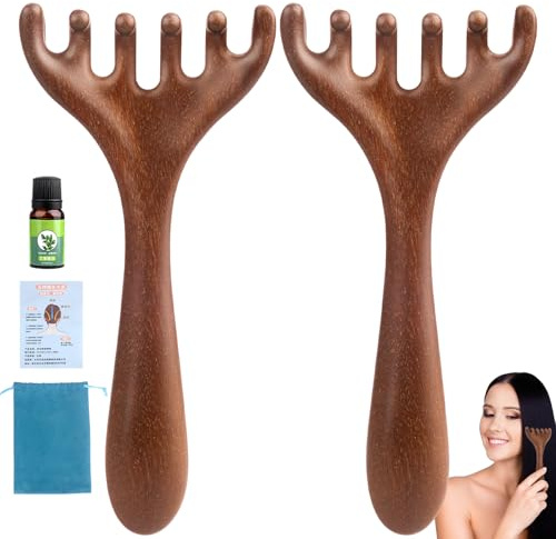 Kopfhaarmassagegerät 2 Stück Holz Kopfhaut Massagebürste Scalp Massager, Tragbares Kopfkratzer Kopfmassagegerät zur Entspannung Reduzierung, Massagekamm für Zuhause oder unterwegs,für Mutter, Freund