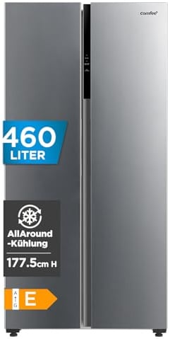 Comfee' RCS609IX2 Side-by-Side Kühl-/Gefrierkombination/No Frost/Inverter Compressor/177,5 cm hoch/271 L Kühlen/189 L Gefrieren/Doppelte Steuerung/SuperCool, Inox