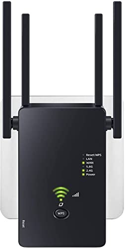 WLAN Repeater WLAN Verstärker 1200Mbit/s Dual-Band WiFi Booster mit Repeater/Router/Access Point Modus,4 Antennen,Einfache Einrichtung,WiFi Range Extender mit LAN/WAN Port