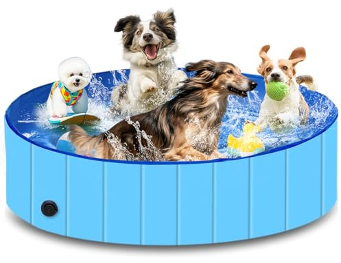 Hundepool, 160cm*30cm, Zusammenklappbarer Robuster Wasserdichter Schwimmpool für Kleine, Mittelgroße & Große- Anti-Rutsch Badewanne mit Verschleißfester Oberfläche für Katzen und Hunde im Garten