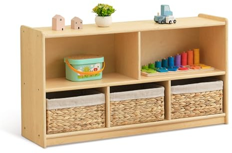 OOOK Bücherregal, Kinder Aufbewahrung Sperrholz mit 2 Etagen 5 Fächern | Kinder Spielzeugschrank, Spielzeug Regal für Kinderzimmer, Klassenzimmer und Kindergarten, 113×30×60cm Kinderfreundliche Höhe