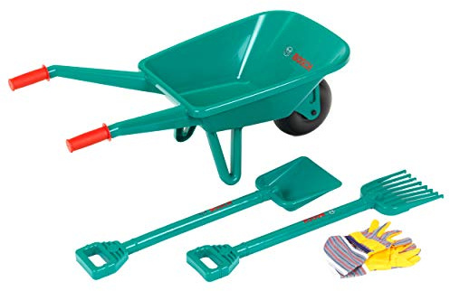 Theo Klein 2752 Bosch Gartenset mit Schubkarre, Mit Schaufel, Rechen und Arbeitshandschuhen, Anti-UV I Spielzeug für Kinder ab 3 Jahren