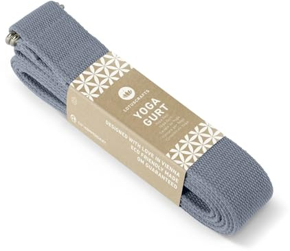 Lotuscrafts® Yogagurt 2,5 m - Yoga-Band zum Dehnen; 100% Bio-Baumwolle, Yogagurt Lang mit Verschluss aus Metall, Yoga-Strap für Einsteiger und Fortgeschrittene, 250 x 3,8 cm
