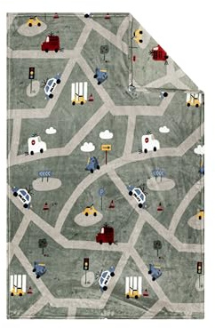 s.Oliver Kinderdecke 100x150 cm - Polyesterflausch Decke, warm & waschbar, Kuscheldecke Auto grün bunt