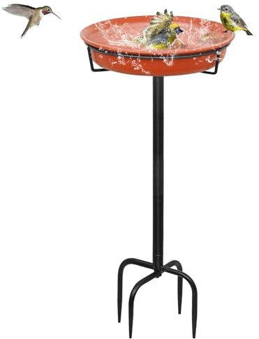 Giyiprpi Vogeltränke Garten Stehend, 35.5in Vogelbad, Wassertränke Frostsicher Winterfest Mit Wasserstelle Futter Schale (C)