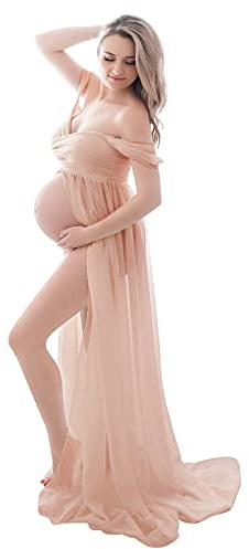 Schwangere Frauen Fotografie Stützen Schwanger Kleid Maternity Gown Split Front Foto Shoot Kleid Mutterschaft Fotografie Kleidung Schwangerschafts Maxikleid Schwangerschafts Kleid