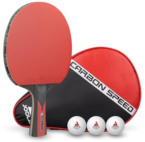 JOOLA Tischtennisschläger CARBON CONTROL für fortgeschrittene Spieler, Tischtennisset CARBON SPEED, inklusive Premium Tischtennisbälle 40+ mm, Tischtennishülle