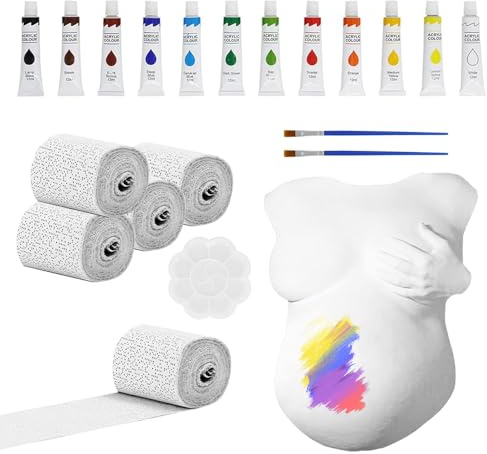 KBIBCK Babybauch Gipsabdruck Set, Gipsabdruck Babybauch Set mit Gipsbinden, 12 Acrylfarben & vielem mehr, 3D Babybauch Gipsabdruck Set, Der Bauchabdruck-Deko, Erinnerungen
