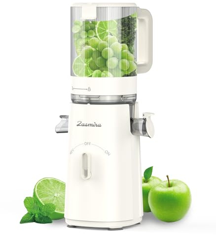 Slow Juicer, Zasmira Neueste Entsafter für Gemüse und Obst mit 120 MM Breitem Einfüllschacht, Hohe Saftausbeute für Ganzes Gemüse und Obst, Leicht zu Reinigen, Weiß